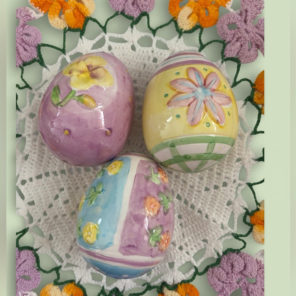 Colorful Ceramic large Decorative Eggs- Set of 3